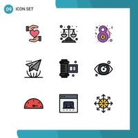 Mobile Interface Filledline Flat Color Set of 9 Pictograms of camera accessories send scales letter email Editable Vector Design Elements