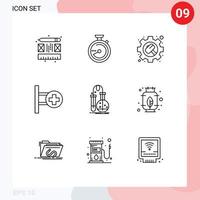 Group of 9 Outlines Signs and Symbols for flask testing hammer board hospital Editable Vector Design Elements
