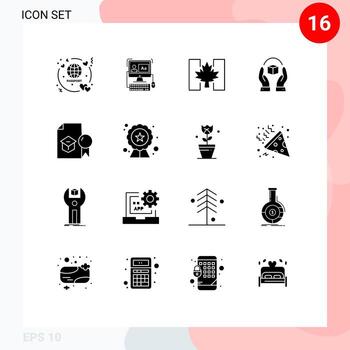 Set of 16 Modern UI Icons Symbols Signs for certificate product flag handle care Editable Vector Design Elements