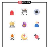 Modern Set of 9 Flat Colors Pictograph of business light gift idea shutter Editable Vector Design Elements