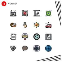 16 Thematic Vector Flat Color Filled Lines and Editable Symbols of food storage bath hardware computer Editable Creative Vector Design Elements