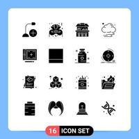 16 Universal Solid Glyph Signs Symbols of drawing design sand castle coding night Editable Vector Design Elements