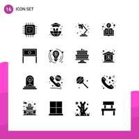 Pack of 16 Modern Solid Glyphs Signs and Symbols for Web Print Media such as interior home light end light Editable Vector Design Elements