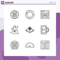 Set of 9 Commercial Outlines pack for idea business bookmark money bag Editable Vector Design Elements