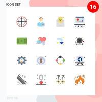 User Interface Pack of 16 Basic Flat Colors of field digital service computer greeting Editable Pack of Creative Vector Design Elements