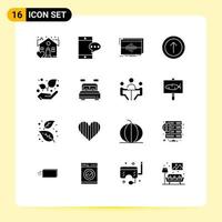 Pack of 16 Modern Solid Glyphs Signs and Symbols for Web Print Media such as home growth hertz eco arrow Editable Vector Design Elements