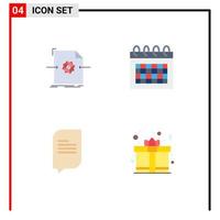 Pack of 4 Modern Flat Icons Signs and Symbols for Web Print Media such as document conversation processing schedule day Editable Vector Design Elements