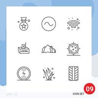 9 Universal Outlines Set for Web and Mobile Applications nature hill wifi money election Editable Vector Design Elements