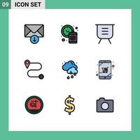 conjunto de 9 iconos modernos de la interfaz de usuario signos de símbolos para el clima del dispositivo eliminar la ruta lluviosa elementos de diseño vectorial editables vector