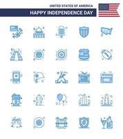 Pack of 25 USA Independence Day Celebration Blues Signs and 4th July Symbols such as united map cream usa shield Editable USA Day Vector Design Elements