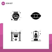 Pictogram Set of 4 Simple Solid Glyphs of pot camping eye vision fire Editable Vector Design Elements