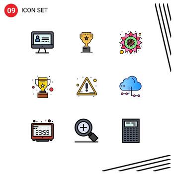 paquete de color plano de línea de llenado de 9 símbolos universales de alerta de patrón de atención de nube ganar elementos de diseño vectorial editables vector