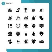 Group of 25 Modern Solid Glyphs Set for target shepping industry computing box Editable Vector Design Elements