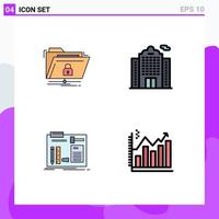 Modern Set of 4 Filledline Flat Colors and symbols such as encryption construct network building engineer Editable Vector Design Elements