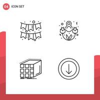 Stock Vector Icon Pack of 4 Line Signs and Symbols for celebration cube garlands lovely day matrix Editable Vector Design Elements
