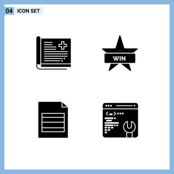 User Interface Pack of 4 Basic Solid Glyphs of healthcare document report badges table Editable Vector Design Elements