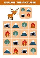 Education game for children help cute cartoon deer square the correct nature set picture printable winter worksheet vector
