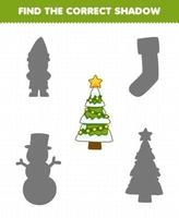 Education game for children find the correct shadow set of cute cartoon christmas tree printable winter worksheet vector