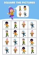 Education game for children help cute cartoon girl playing ice skating square the correct people set picture printable winter worksheet vector