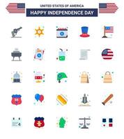 Modern Set of 25 Flats and symbols on USA Independence Day such as flag usa american presidents day Editable USA Day Vector Design Elements