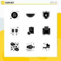 Collection of 9 Universal Solid Icons. Icon Set for Web and Mobile. vector