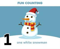 Education game for children fun counting one white snowman printable winter worksheet vector