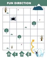 Education game for children fun direction help polar bear move according to the numbers on the arrows printable winter worksheet vector