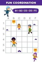 Education game for children draw the way according to the coordinates to help the boy playing ice skating to the girl printable winter worksheet vector