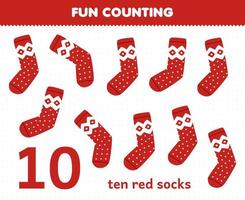 juego educativo para niños diversión contando diez calcetines rojos hoja de trabajo de invierno imprimible vector