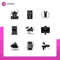 conjunto de iconos de glifo. paquete de 9 iconos sólidos aislados en fondo blanco para aplicaciones móviles e impresas de diseño de sitios web receptivos. vector