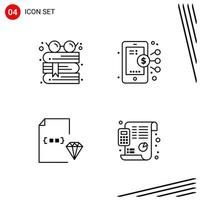 Collection of 4 Vector Icons in Line style. Pixle Perfect Outline Symbols for Web and Mobile. Line Icon Signs on White Background. 4 Icons.