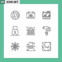 Set of 9 Vector Outlines on Grid for protect key leaf screen money Editable Vector Design Elements