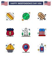 9 USA Flat Filled Line Pack of Independence Day Signs and Symbols of sight landmark cream security usa Editable USA Day Vector Design Elements