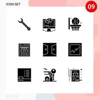 Modern Set of 9 Solid Glyphs Pictograph of door web team drawing web developers organization page Editable Vector Design Elements