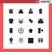 Group of 16 Solid Glyphs Signs and Symbols for security protection spy internet power Editable Vector Design Elements