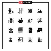 User Interface Pack of 16 Basic Solid Glyphs of lab chemistry paid mountains camping Editable Vector Design Elements