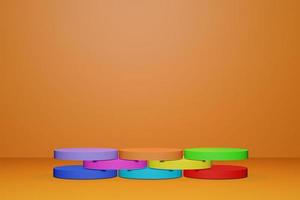 abstract multicolored podium stage on orange colored background photo