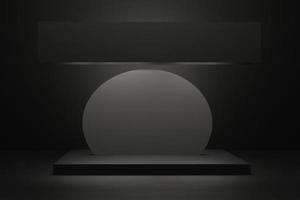 black platform podium in the style of minimalism for advertising products, scene on dark background 3d render photo