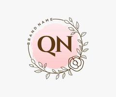 Initial QN feminine logo. Usable for Nature, Salon, Spa, Cosmetic and Beauty Logos. Flat Vector Logo Design Template Element.