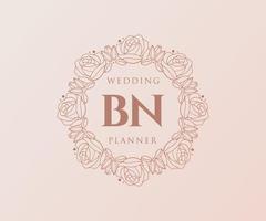 BN Initials letter Wedding monogram logos collection, hand drawn modern minimalistic and floral templates for Invitation cards, Save the Date, elegant identity for restaurant, boutique, cafe in vector