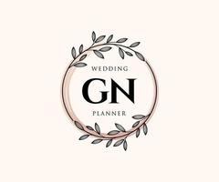 colección de logotipos de monograma de boda con letras iniciales gn, plantillas florales y minimalistas modernas dibujadas a mano para tarjetas de invitación, guardar la fecha, identidad elegante para restaurante, boutique, café en vector