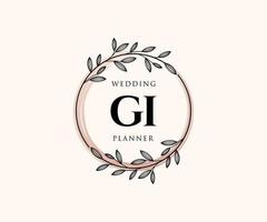 colección de logotipos de monograma de boda con letras iniciales gi, plantillas florales y minimalistas modernas dibujadas a mano para tarjetas de invitación, guardar la fecha, identidad elegante para restaurante, boutique, café en vector