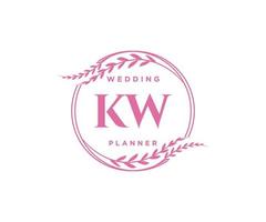 colección de logotipos de monograma de boda con letras iniciales kw, plantillas florales y minimalistas modernas dibujadas a mano para tarjetas de invitación, guardar la fecha, identidad elegante para restaurante, boutique, café en vector