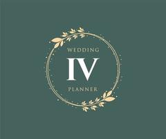 IV Initials letter Wedding monogram logos collection, hand drawn modern minimalistic and floral templates for Invitation cards, Save the Date, elegant identity for restaurant, boutique, cafe in vector