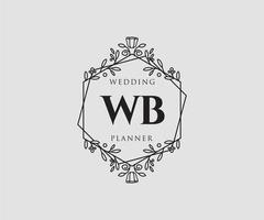 colección de logotipos de monograma de boda con letras iniciales wb, plantillas florales y minimalistas modernas dibujadas a mano para tarjetas de invitación, guardar la fecha, identidad elegante para restaurante, boutique, café en vector
