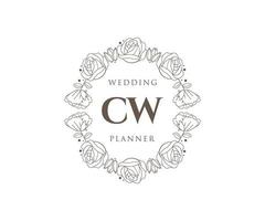 CW Initials letter Wedding monogram logos collection, hand drawn modern minimalistic and floral templates for Invitation cards, Save the Date, elegant identity for restaurant, boutique, cafe in vector