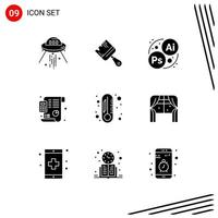 Set of 9 Modern UI Icons Symbols Signs for degree planning paint financial plan Editable Vector Design Elements