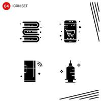 Collection of 4 Vector Icons in solid style Pixle Perfect Glyph Symbols for Web and Mobile Solid Icon Signs on White Background 4 Icons