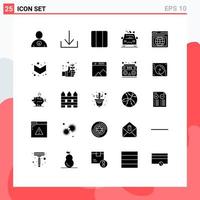 Group of 25 Modern Solid Glyphs Set for down webpage layout web road Editable Vector Design Elements