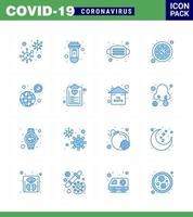 16 Blue Set of corona virus epidemic icons such as worldwide covid virus coronavirus safety viral coronavirus 2019nov disease Vector Design Elements